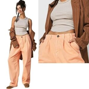 FREE PEOPLE Addy High Rise Wide Leg Baggy Chino‎ Pants Orange Coral Women’s 4